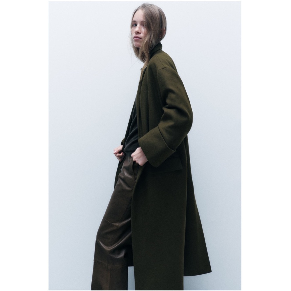 Viral Zara Coat with Scarf Wool, Olive Green. Sz xs/s - Picture 6 of 16